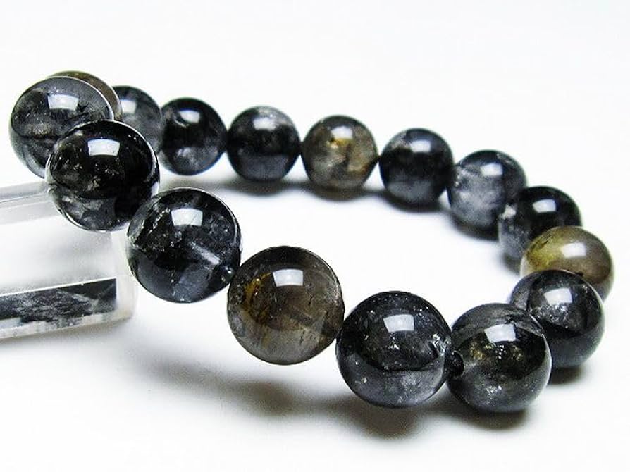 12.8㎜　エレスチャルクォーツ(骸骨水晶)ブレスレット Amazon.co.jp: ブラックエレスチャルクォーツ?骸骨水晶