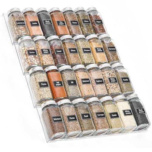 Lifewit Rangement Epices Cuisine 4 PCS, Organisateur de Tiroir Cuisine Extensible, Support Epices Cuisine Placard Comptoir pour Condiments, Sirop, Huiles, Contenants, Médicaments, Transparent
