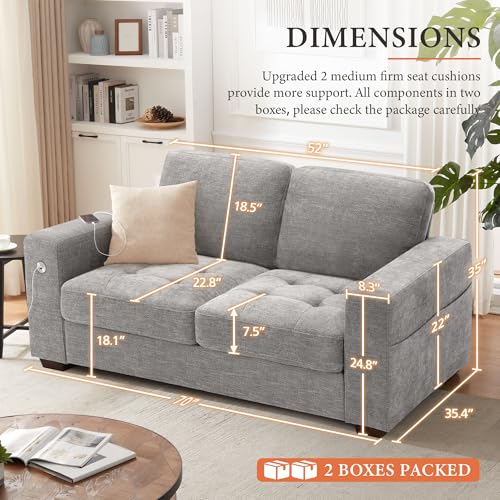 Image of Ihanherry Sofa 70 Inch Loveseat with USB /Type-C Charging Port & Side Pocket, Comfy Modern 2-Seats Sofa for Living Room & Bedroom, Removable Medium Firm Sofa Cushion, Breathable Chenille Fabric, Grey