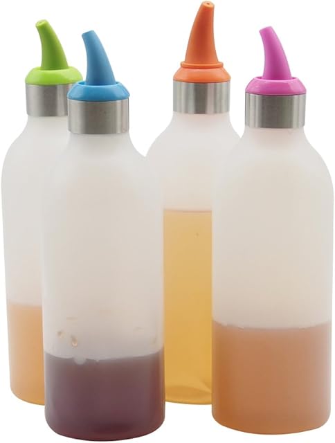 Lancoon Top Dispensers Plastic Squeeze Bottles Condiment 4pk 450ml Ketchup Mustard Mayo Hot Sauces Olive Oil BBQ KT30