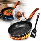 Frigideira de Cerâmica Antiaderente Grande Com Espátula Premium 24 cm com Cabo de Madeira Fogão a Gás Indução Cooktop Elétrico Panela Frita Sem Óleo Não Gruda Durável Qualidade