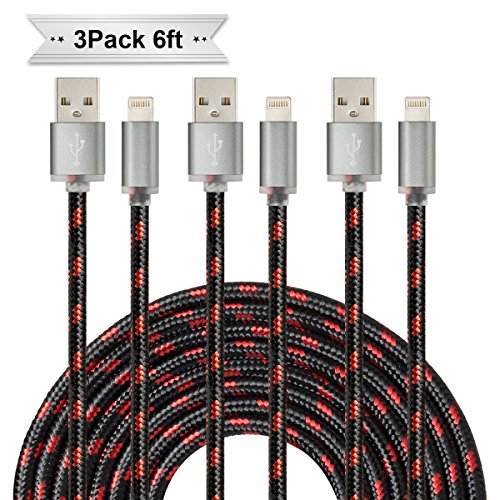 Kinbashi 3 Pack 6 Feet Nylon Braided 8 Pin Lightning to USB Charging Cable
