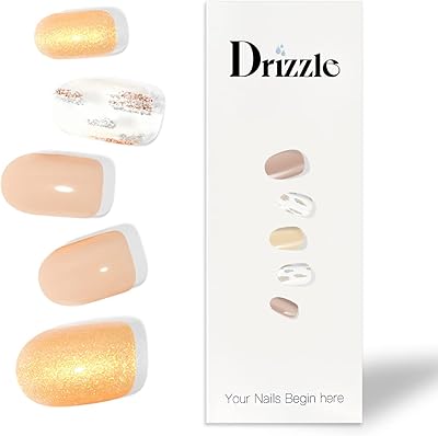 Drizzle Semi Cured Gel Nail Strips, Real Nail Polish Art Stickers (UV/LED Light Required), Glossy, Glitter, Solid Color, Adhesive Full Nail Wraps Long Lasting Waterproof, Nail Strips Decal for Women (Mystic Dream)