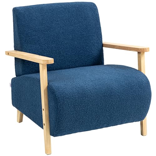 HOMCOM Sofá de 1 Plaza Tapizado en Borreguito Sofá de Salón de 74,5 cm con Acolchado Grueso Reposabrazos y Patas de Madera para Dormitorio Sala de Estar Azul Oscuro
