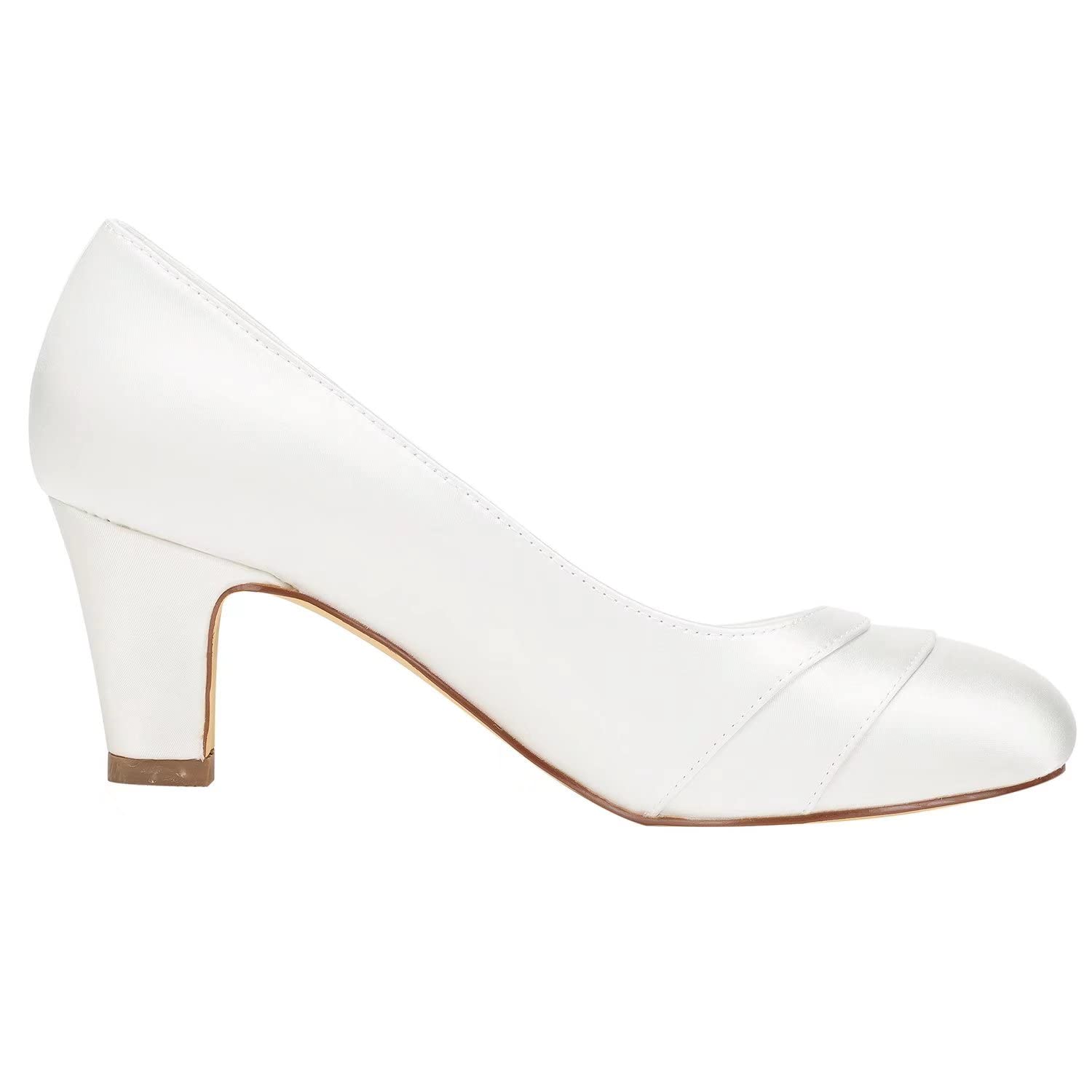 Brautschuhe Damen Satin Chunky Heel geschlossene Zehe