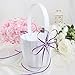 OurWarm Double Heart Wedding Flower Girl Basket White Satin Rhinestone Decor Purple Wedding Party Favor