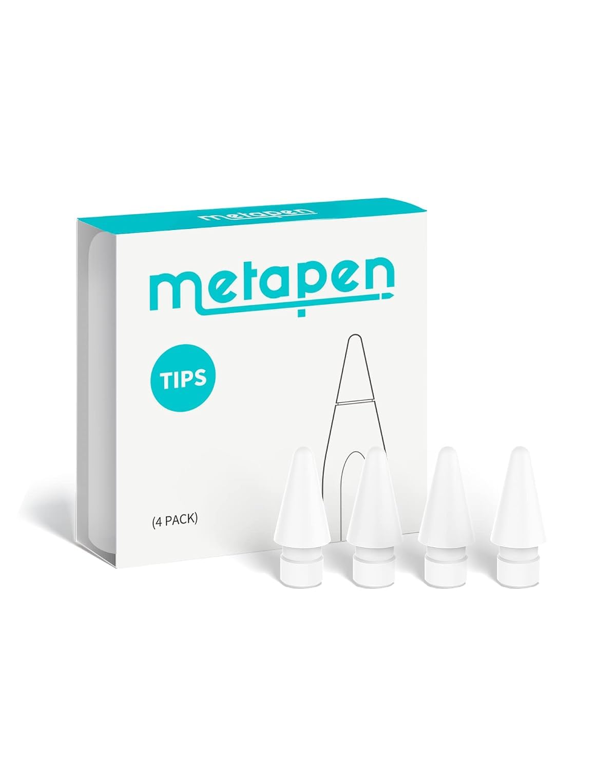 metapen pencil tips for apple pencil 2nd and 1st generation, original size (4pcs, super durable), fit well with ipad pen for ipad pro/mini/air, active stylus nibs (white, not yellow)