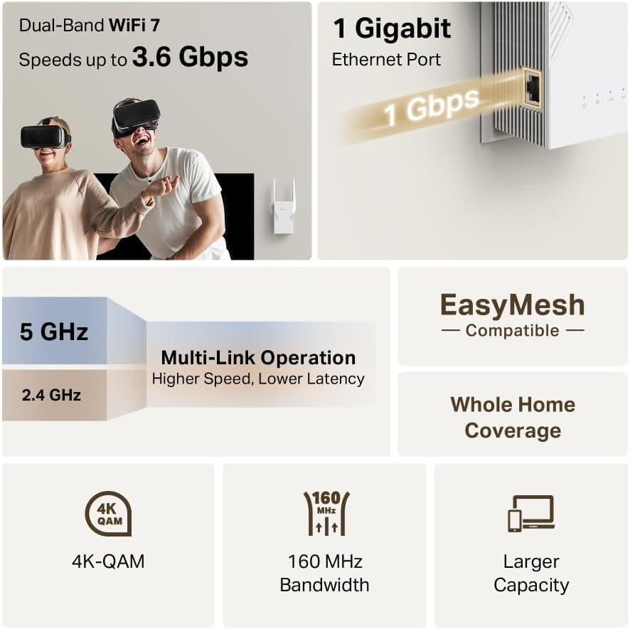 RE225BE BE3600 WiFi 7 WiFi Extender Booster WiFi Booster thumbnail 2