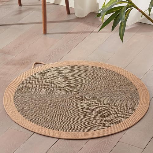 Rosoy 爪とぎマット 藤編み ペットマット夏用 籐ベッド 手編み 耐噛み 爽やか 涼しい 通気性 爪とぎ 天然素材 安全 無味 ホーム 円形 暑さ対策 休憩所 寝台 かわいい 猫 犬 安定した 通年 M:直径60cm (S:直径40cm,ブラウン-S)
