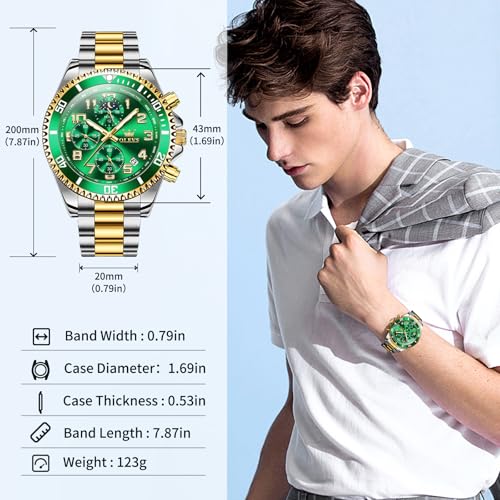 Image of OLEVS Watches for Men Stainless Steel Dress Men Watch with Date Big Face Chronograph Waterproof Luxury Fashion Watch Blue /Black /Gold /Green /Silver Face Relojes para Hombres