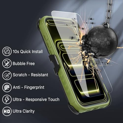 Image of M MYBAT PRO for iPhone 17 Pro Case with Belt Clip Holster,[Compatible with Magsafe] w /Screen Protector,Anti-Drop,Shockproof,w 360Rotating Kickstand,Heavy Duty Protection (Army Green)