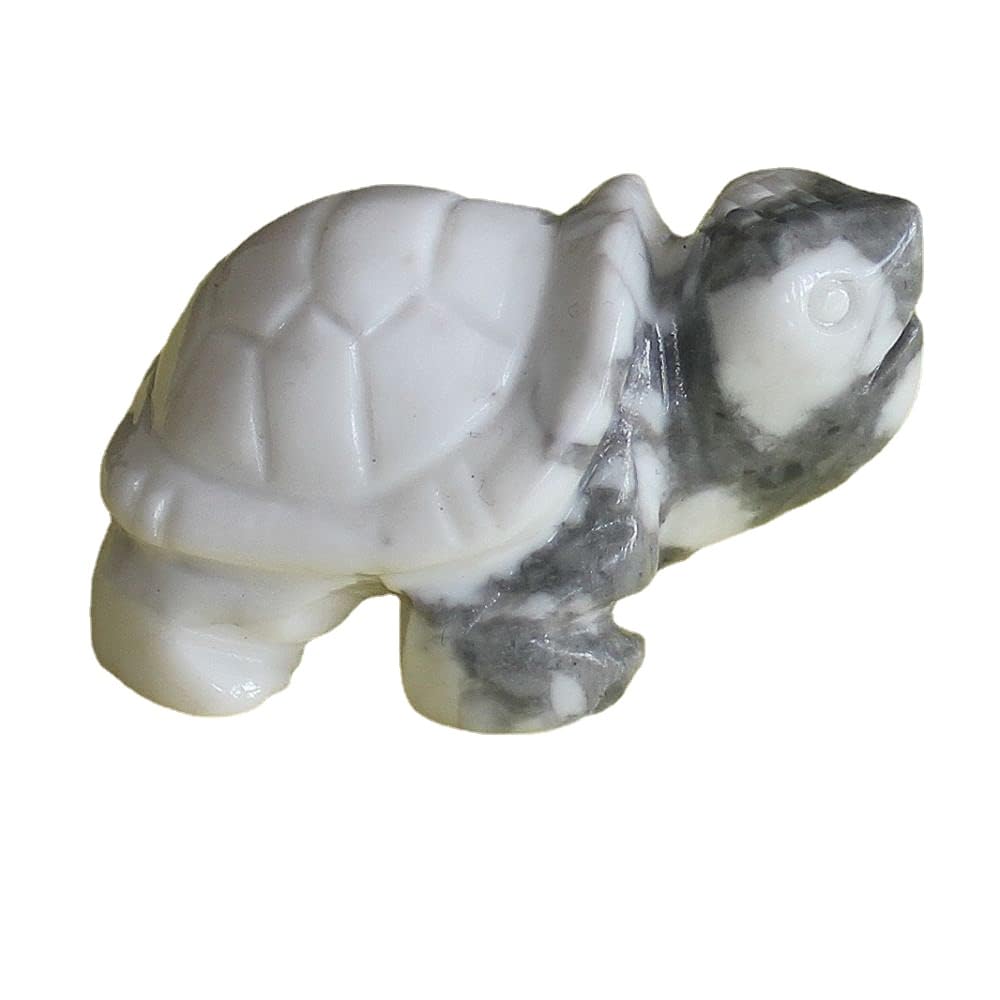 Hand Carved Gemstone Crystal Tortoise Turtle Figurine Animal Statue Carving Office Home Decor Collections 1.5'' (White Turquoise)