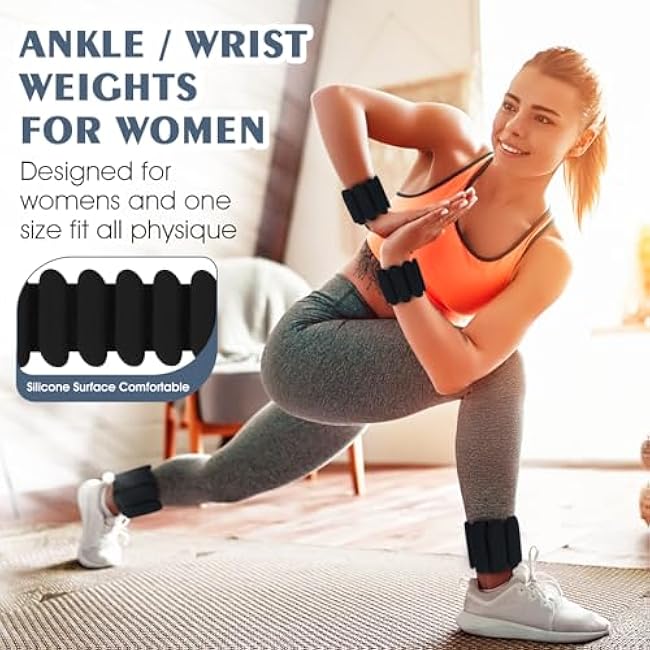 Wrist Weights Set of 2(1Lbs Each), Wearable Ankle Weights, Arm and Leg Weights for Women Men, Adjustable Bangles for Walking, Yoga, Swimming and Gym