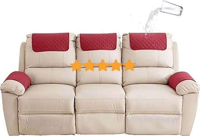 Sofa Armrest Cover Headrest Cover Recliner Chair Arm Cover Sofa Headrest Slipcovers Nonslip Waterproof Armchair Cover for Recliner Leather Sofa Couch Protector Modern ( Color : Red , Size : 3 Seater 5