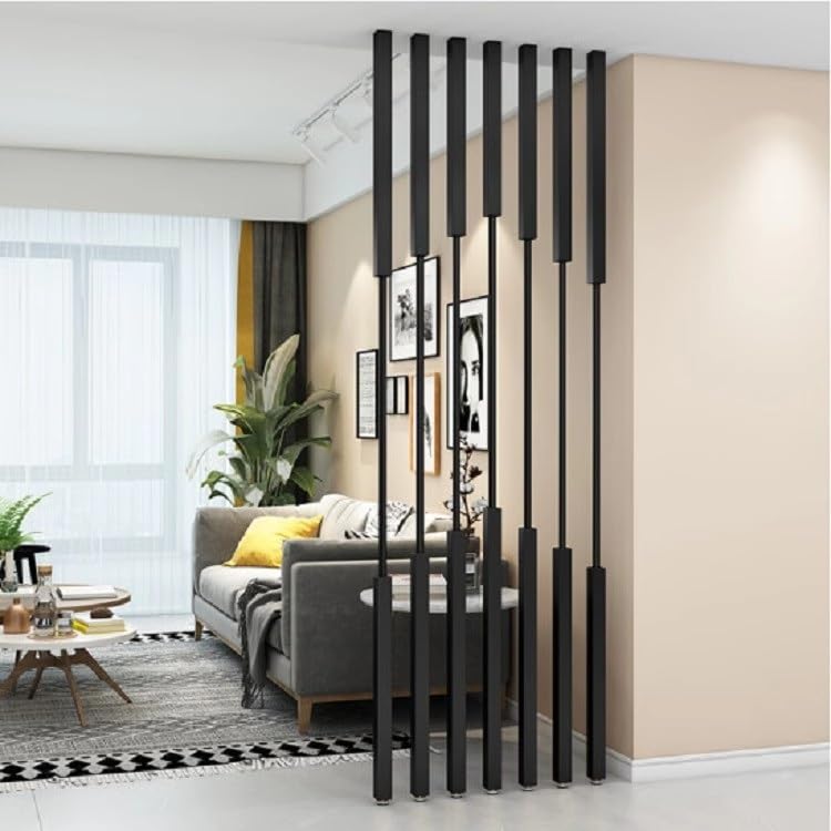 Paquete de 8 separadores de habitación con listones de madera para montaje en pared, estantes modernos de columna de 2 a 10 pies (negro, 270 cm)