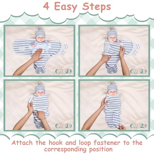 Image of Ramede 6-Pack Preemie Baby Swaddle Blankets with Hats, Breathable 100% Cotton Baby Swaddles, Suitable for Preemie Babies and Newborns, Soft Cotton, Adjustable(Star,Grey)