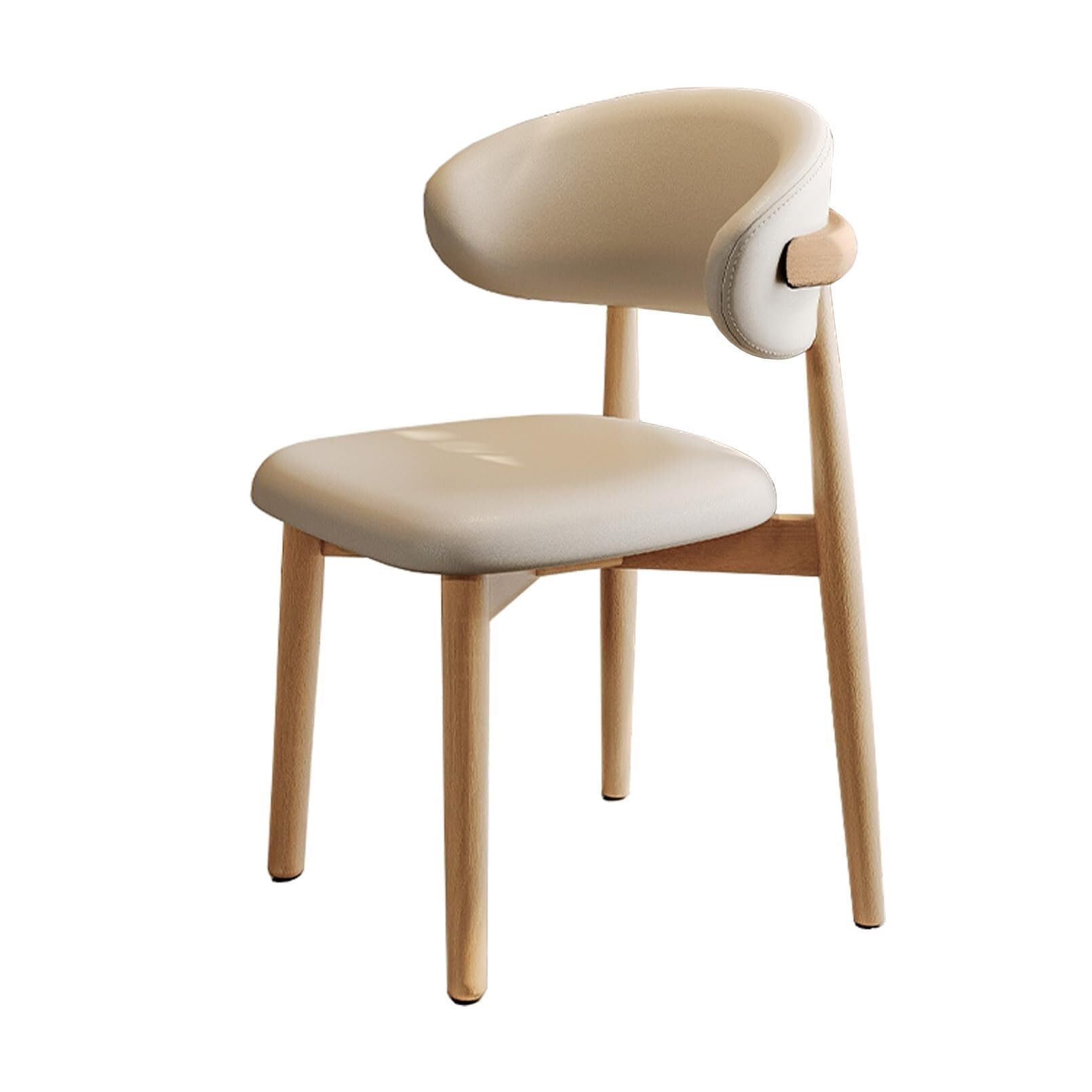 ((SET 2 )) Meal Chairs Multipurpose Mid-Century Modern Dining Chairs Farmhouse Solid Wood Chairs Kitchen Chairs Backrest Pu Leather Seat Sturdy Armless Side Office Chair Ergonomic Leisure Chair/Cream/Woo
