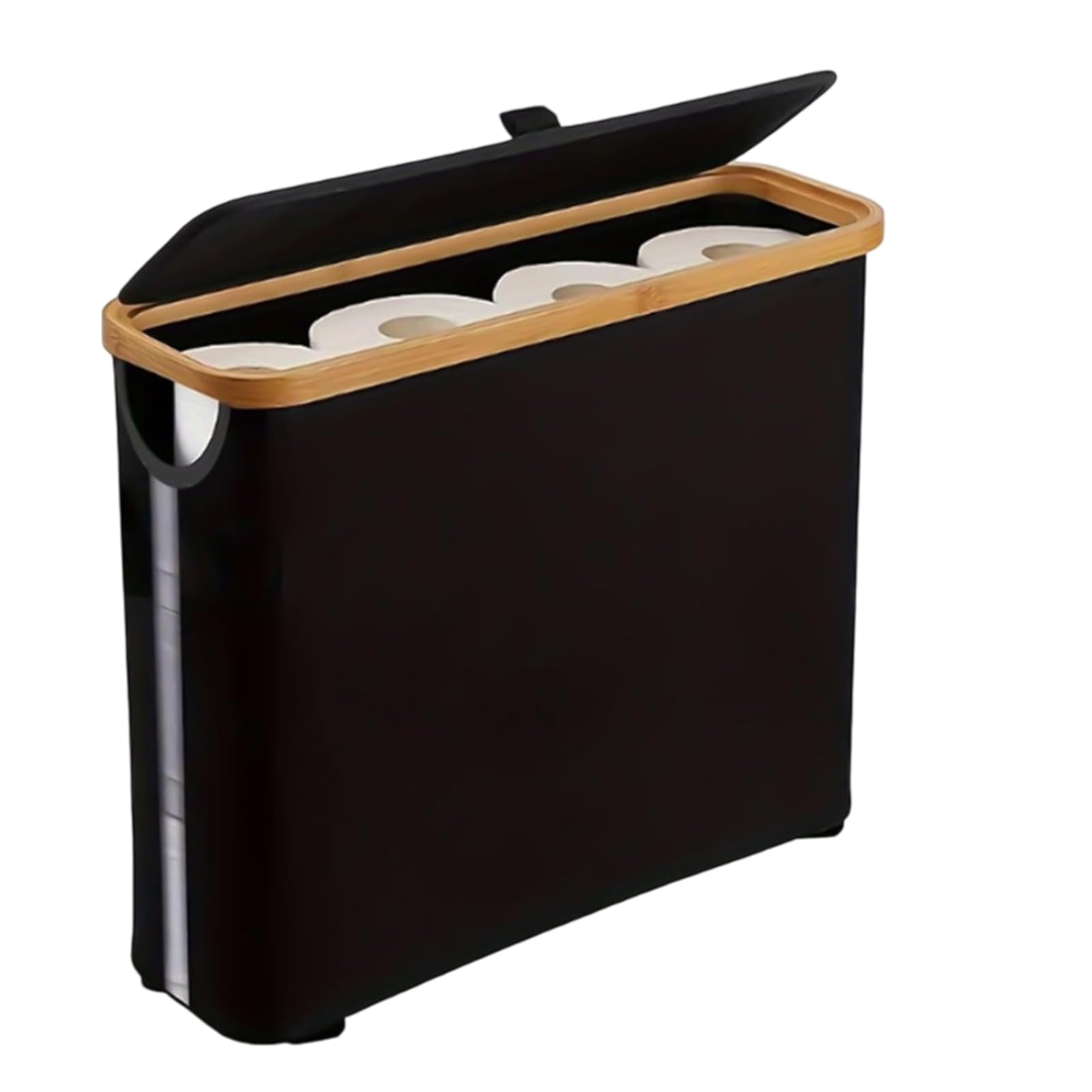 Toilet Roll Storage Box with Lid, Toilet Roll Basket, Multifunctional Storage Basket with Handle, Free Standing Paper Holder, Perfect for Bathroom, Bedroom, Kitchen (Black)