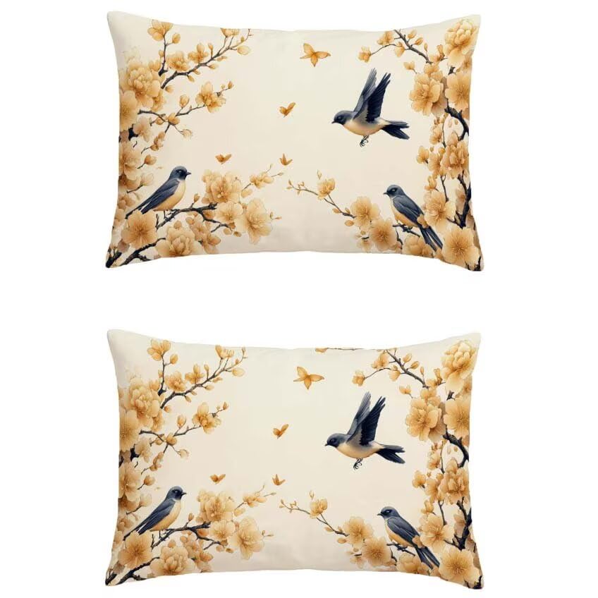 Taie oreiller double sided printing motif oiseau en lin haut de gamme étanche 70x90cm