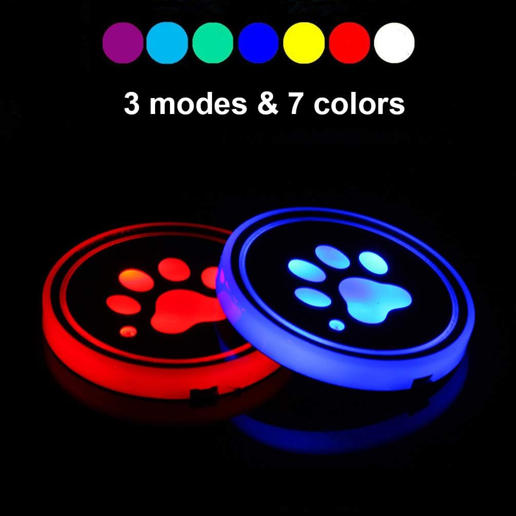 Paw Logo Universal LED Car Cup Holder Lights Mats Pad Colorful RGB Drink Coaster Accessories Interior Decoration Atmosphere Fit for Car Truck SUV Vehicle