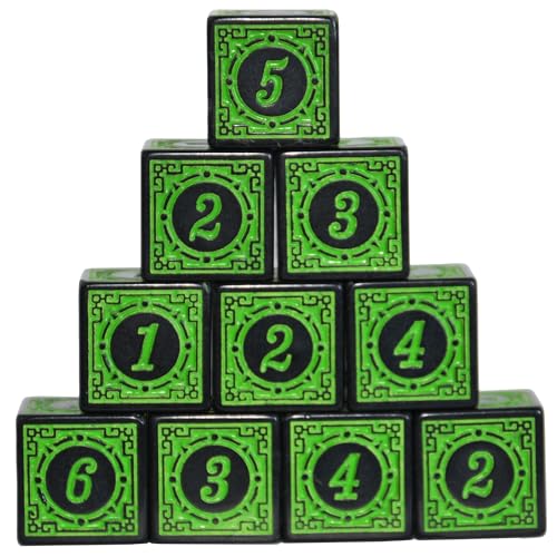 SmartDealsPro Lot de 10 dés D6 à six côtés 16 mm pour DND MTG PRG Wow jeu de table enseignement des mathématiques (lettre verte)