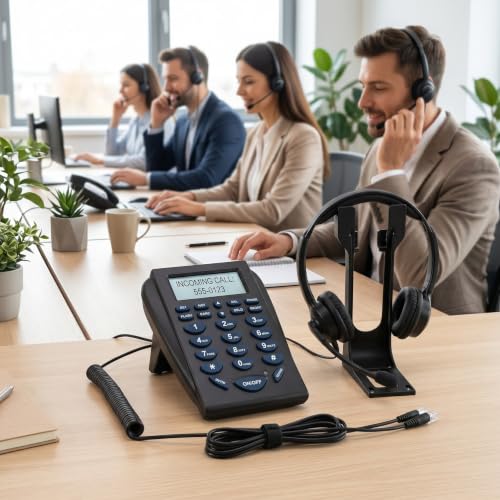 Teléfono con cable para Call Center multifuncional con silencio y redial miniatura 2