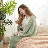 Picture of Snuggle Sac Sage Green Waffle Throw Blanket for Couch Bed Sofa 60x80 inches, Reversible Sage Green Blanket Microfiber Fluffy Fuzzy Cozy Knit Twin Blanket for Women Mothers Birthday Gifts