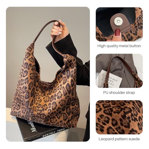 Bolso Satchel grande para mujer color marrón con estampado de leopardo miniatura 5