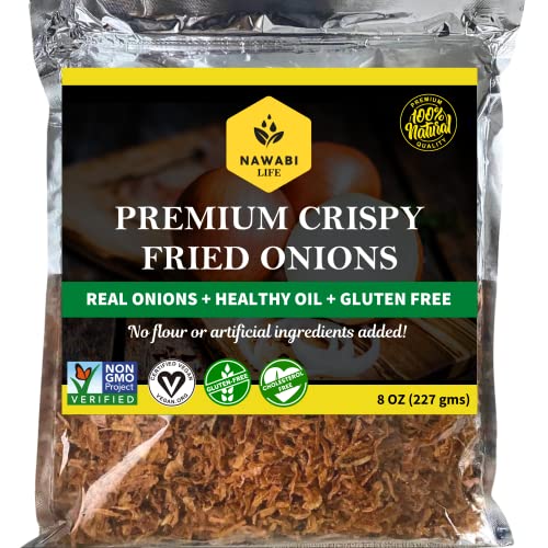 Crispy Fried Onions | 100% Natural (Non-Gmo) | Gluten Free | Keto Friendly | No Sodium | Low Carb | Resealable Bag | 8 Oz | By Nawabi Life #TOP23