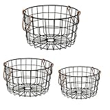 Shabby Chic French Country Round Wire Nesting Baskets Black With Copper Handles - Storage, Organization, Kitchen, Home, Decor - Set of 3