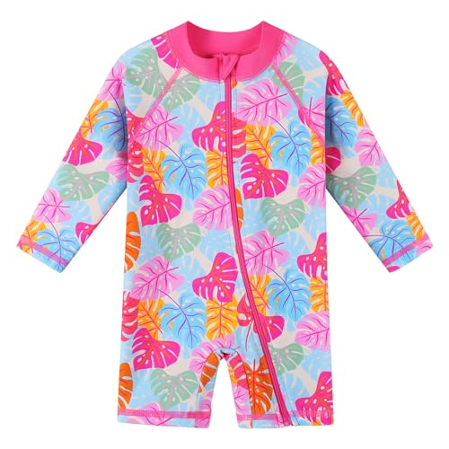 Image of HUAANIUE Toddler Girl Swimsuit Long Sleeve UPF50+ Sun Protection