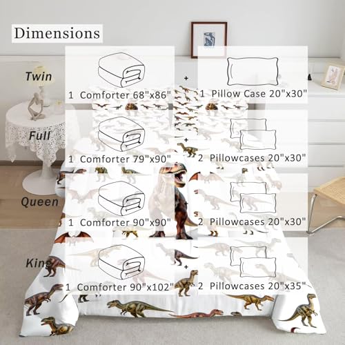 Image of Dinosaur Comforter Set Twin Size 3D Dino Bedding Sets for Boys Girls Kids Teens Bedroom Decor Dinosaur Animal Print Quilt 1 Comforter 1 Pillowcase