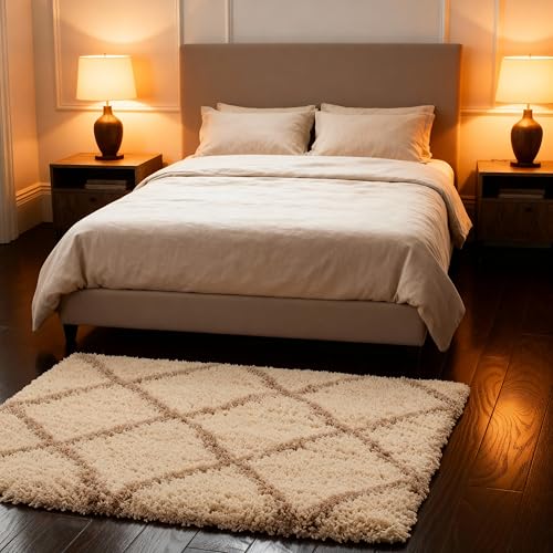 Image of Carpet for Hallway, Kitchen, and Modern InteriorsCarpetCozy Shag Runner for Living Room, Bedroom & Office Decor ETC Size 3x5 feet, Patten-Solid Ivory B