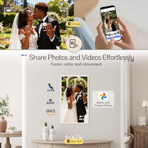 Image of NexFoto 32 Inch Touchscreen Large Digital Picture Frame, 64GB WiFi Electronic Photo Frame, Add Photos from Google Photos, Share Videos via APP /USB, Gifts for Mom /Grandparents /Birthday /Wedding, White