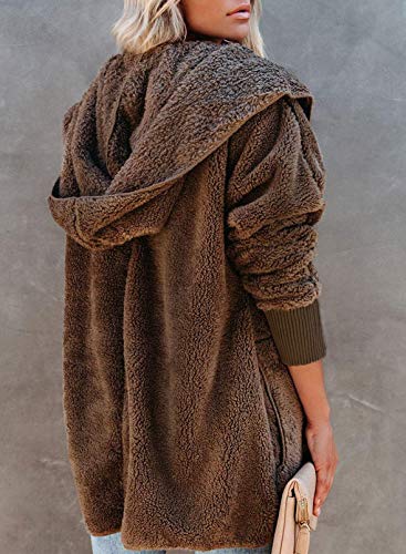 Image of Dokotoo Womens 2025 Winter Long Sleeve Solid Fuzzy Fleece Open Front Hooded Cardigans Jacket Coats Outerwear with Pocket