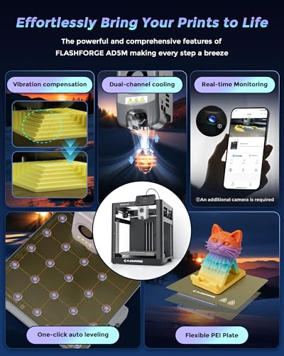 Image of FLASHFORGE Adventurer 5M 3D Printer for Kids & Beginners, 220x220x220mm | 600mm /s Max Speed Core XY, One-Click Auto Leveling, 280C Direct Extruder, 3s Quick Swap Nozzle,Dual-Sided PEI Platform