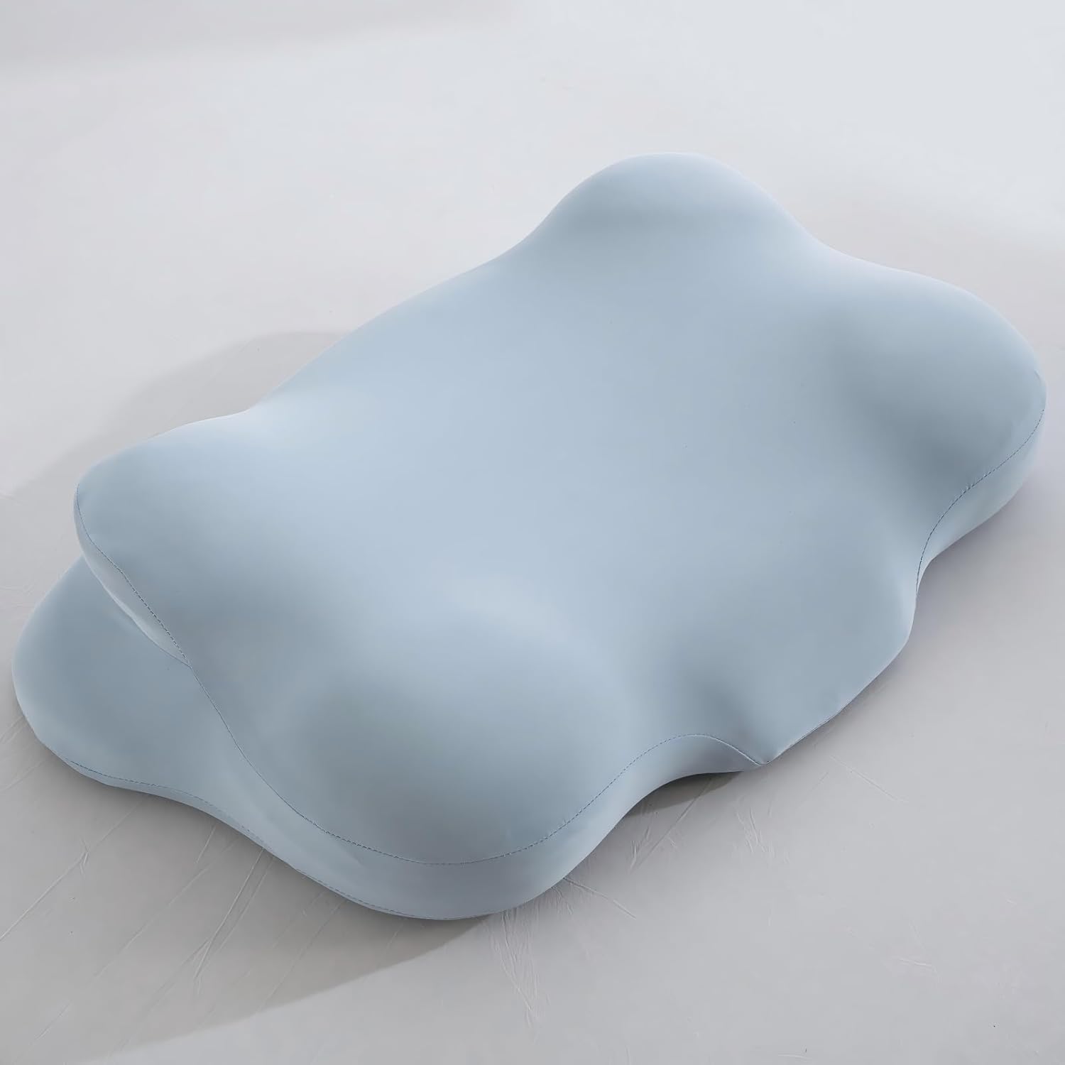 Cloud Pillow, Neck Pillow, Ergonomic Memory Foam Pillow, Neck Support Pillow,Back and Side Sleeping,Stomach Sleeping，Equipped with Adjustable Neck Support and Cooling Breathable Sleeve (Lake Blue)