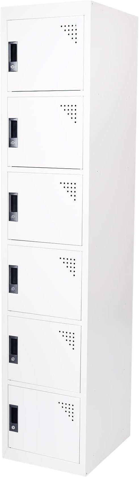 RIGID 6 Door Steel Storage Locker | Multi-Compartment Metal Cabinet for Home, Office & School | Key Locking System, Plastic Handles, High Capacity Organizer, White (45D x 38W x 180H CM) Assembled