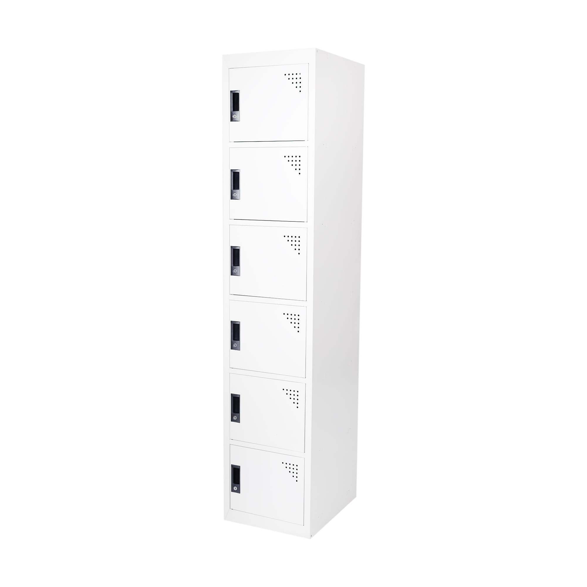 RIGID Six doors locker, Steel Metal Storage Locker- with 5 shelf - for Home & School & Office - Lock With plastic handle (White)