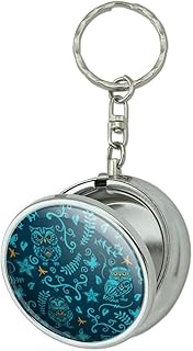 Mystical Owl Pattern with Butterflies Dragonflies Leaves Flowers Portable Travel Size Pocket Purse Ashtray Keychain with Cigarette Holder