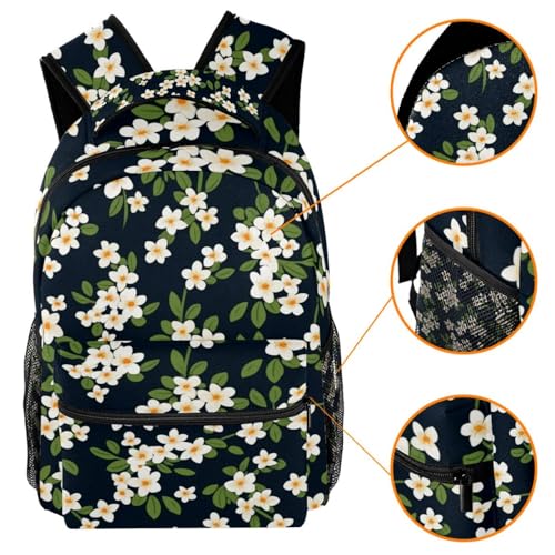 Sac à dos fleurs blanches 40cm pour adolescente et collège
