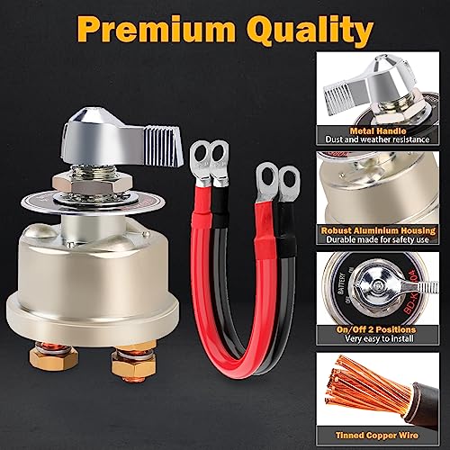 image for FEITON 12-48V 200A Master Battery Disconnect Switch & 4 AWG 1FT Batter