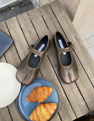 Women's Vintage Tabi Ballet Flats Split-Toe Retro Mary Jane Leather Shoes Buckle Soft Casual Dressy Office Work Party3