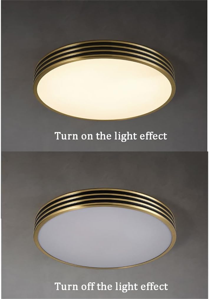Round Designs Ceiling Light Fixture, Retro Flush Mount Lighting with Remote Control Copper Close to Ceiling Lights for Bedroom, Kitchen, Living Room, LED Ceiling Lamp