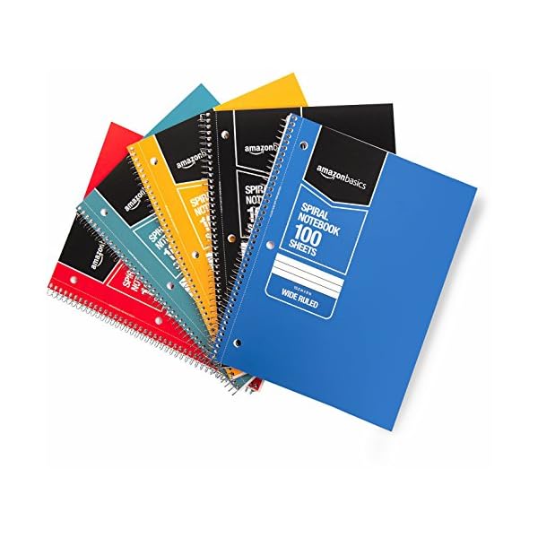 Amazon Basics Wide Ruled Wirebound Spiral Notebook, 100Sheet, 5Pack