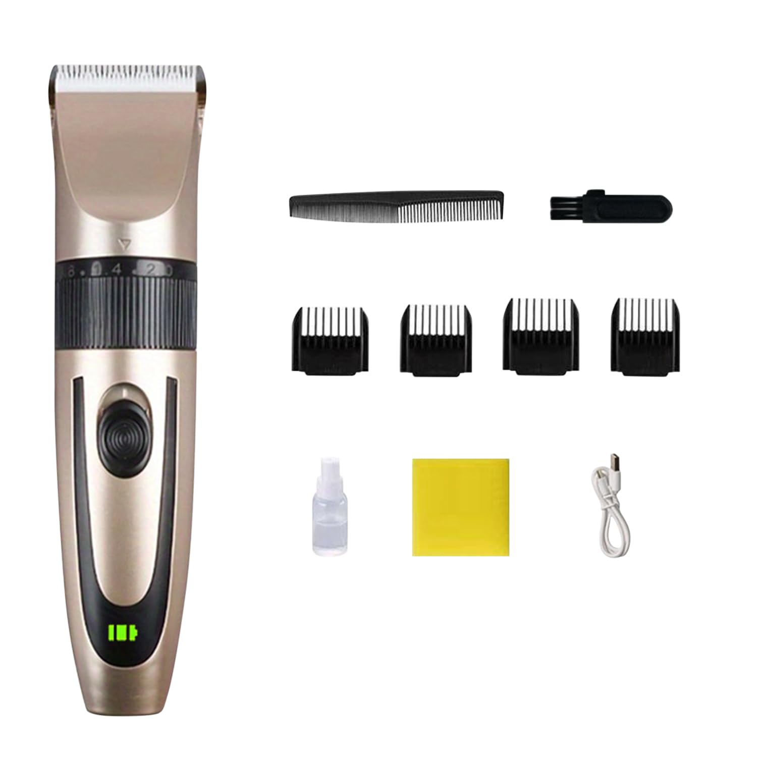 Professional Cordless Hair Clipper 2 in 1 for Trimming Hair at Home with Detachable Ceramic T-Blade Comb Brush Cleaning (Gold, Kits)