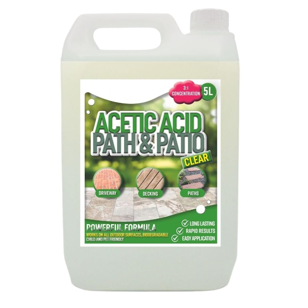 5L 20% Garden Acetic Acid Vinegar Organic Concentrated Outdoor Cleaner, Glyphosate Free Horticulture for Garden, Patio & Driveway Cracks Crevices Gravel Stones Tarmac Clearing, 5 Litre
