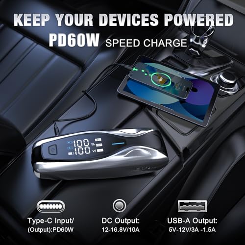 Image of NEXPOW X7 3000A Car Jump Starter, 12V Portable Battery Pack with 60W PD Two-Way Fast Charging, 3.2 inch HD Display, Up to 12L Gas & 10L Diesel