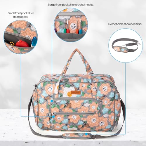 Image of Yarn Storage Organizer, Knitting Crossbody Bag, Large Crochet Tote Bag Yarn Holder Case for Carrying Projects, Knitting Needles, Crochet Hooks and Other Accessories (Flower-Grey)
