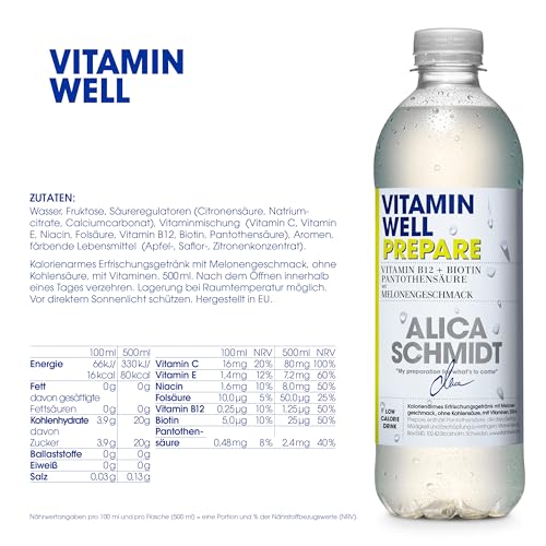 Vitamin Well - Geschmackvolles Vitamin Wasser mit B12, Biotin, Magnesium, Zink – Kalorienarmes Getränk, angereichert mit essenziellen Nährstoffen, 12 x 500ml inkl. Pfand (Prepare)
